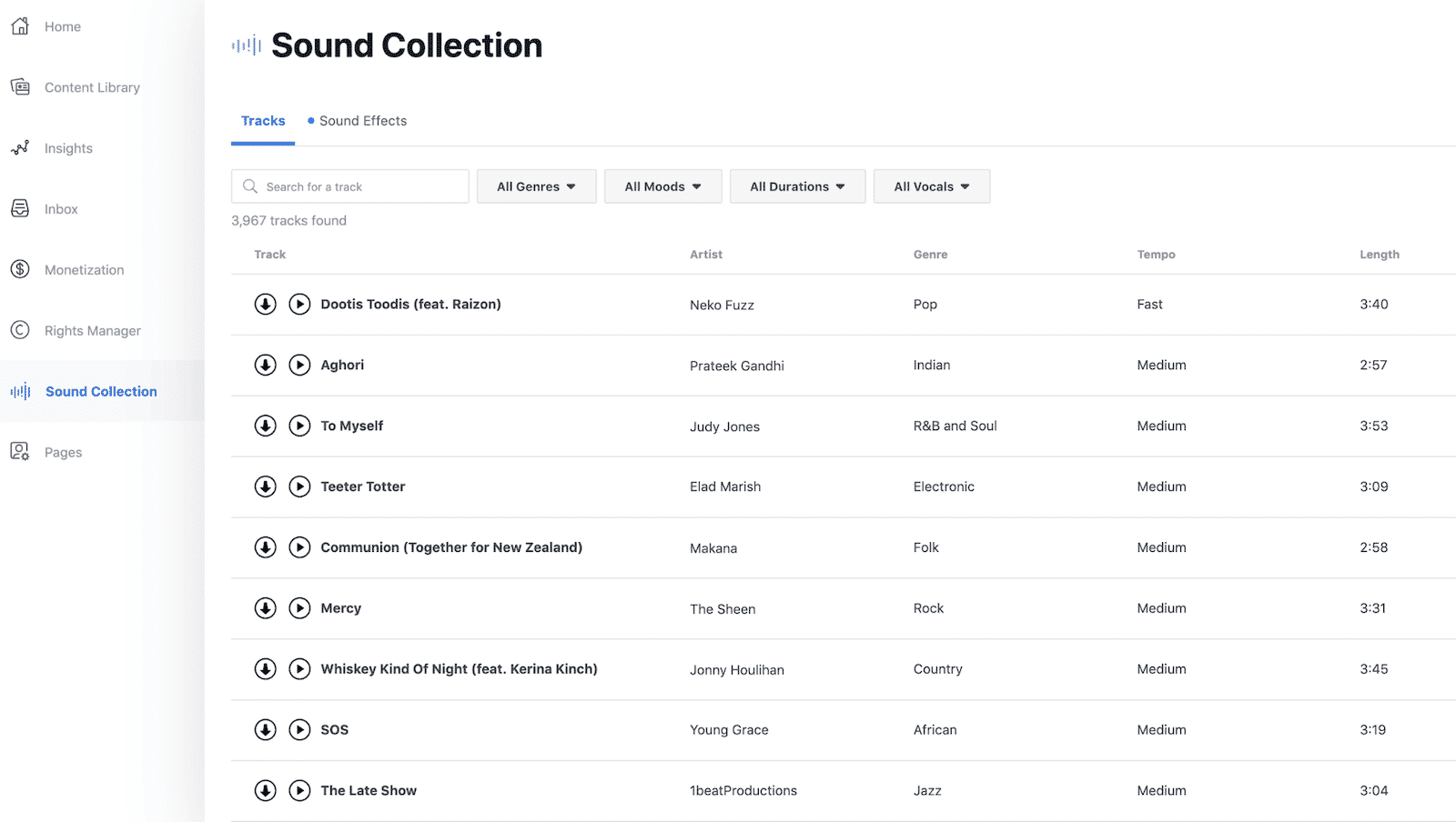 Facebook sound collection